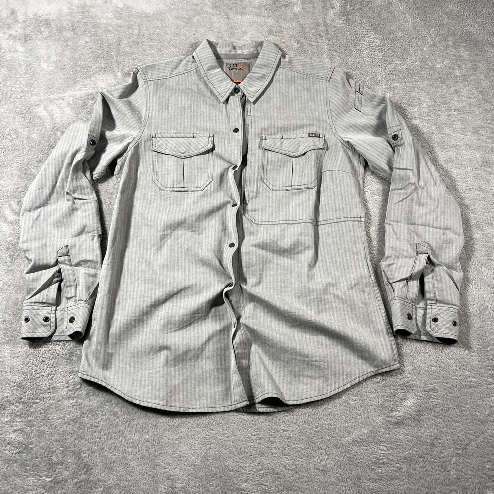5.11 Tactical Gray Striped Long Sleeve Button Down Shirt Womens Utility